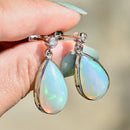 Large Jelly Opal and Diamond Platinum Bezel Set Drop Earrings (11.50cts)