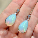 Large Jelly Opal and Diamond Platinum Bezel Set Drop Earrings (11.50cts)