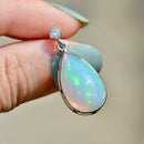 Large Jelly Opal and Diamond Platinum Bezel Set Drop Earrings (11.50cts)