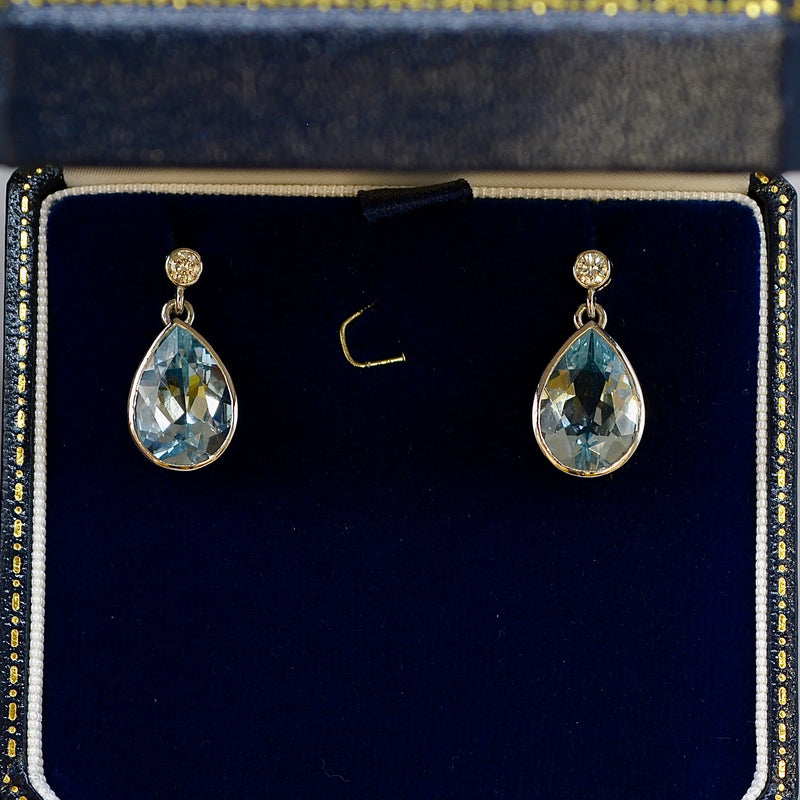 Aquamarine and Diamond Platinum Bezel Set Drop Earrings (7.0cts)