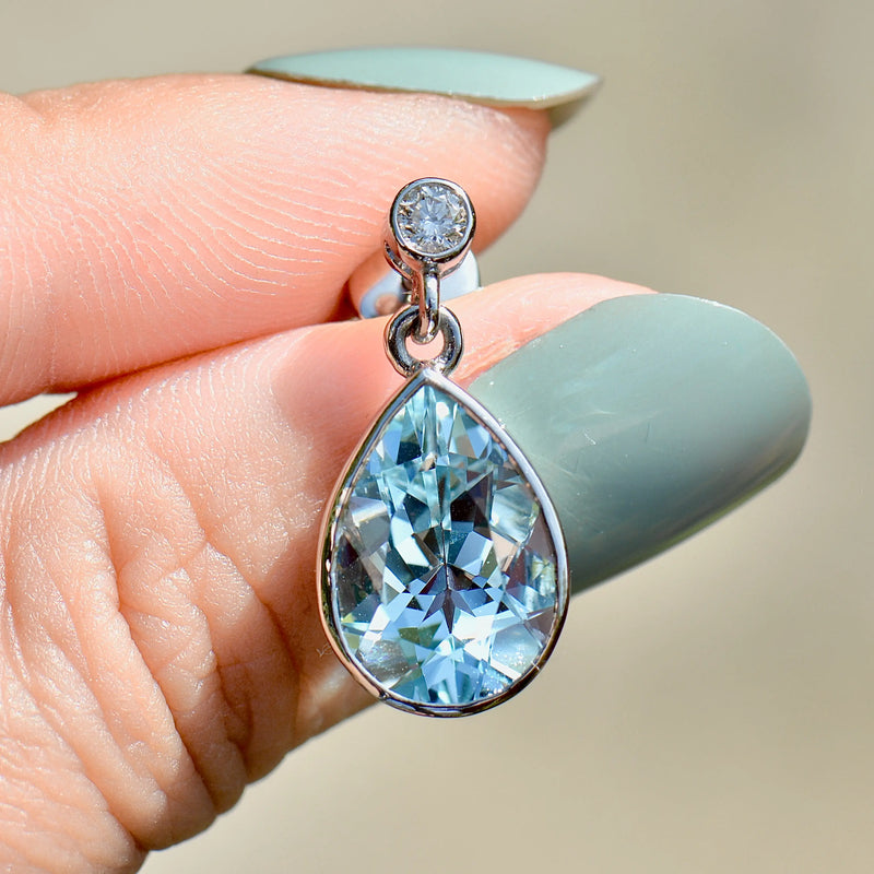 Aquamarine and Diamond Platinum Bezel Set Drop Earrings (7.0cts)