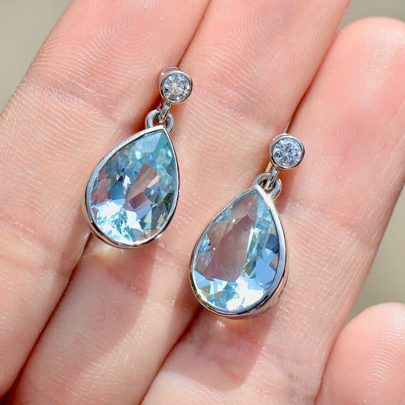 Aquamarine and Diamond Platinum Bezel Set Drop Earrings (7.0cts)