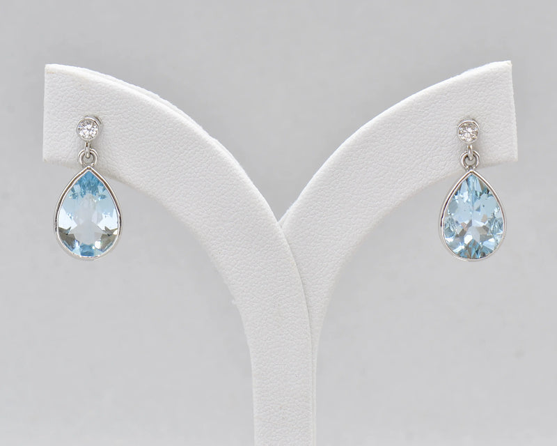Aquamarine and Diamond Platinum Bezel Set Drop Earrings (7.0cts)