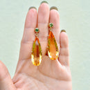 Large Golden Yellow Citrine and Green Tourmaline 9ct Yellow Gold Drop Earrings (33.00cts)