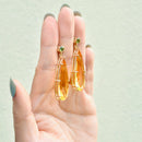 Large Golden Yellow Citrine and Green Tourmaline 9ct Yellow Gold Drop Earrings (33.00cts)