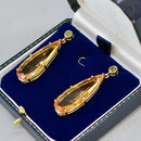 Large Golden Yellow Citrine and Green Tourmaline 9ct Yellow Gold Drop Earrings (33.00cts)