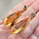 Large Golden Yellow Citrine and Green Tourmaline 9ct Yellow Gold Drop Earrings (33.00cts)