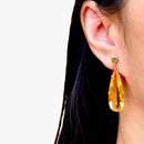 Large Golden Yellow Citrine and Green Tourmaline 9ct Yellow Gold Drop Earrings (33.00cts)