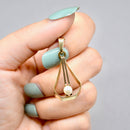 Vintage 1960s Geometrical White Pearl Two-Tone 9ct White Gold and Yellow Gold Pendant and 9ct Gold Chain Set