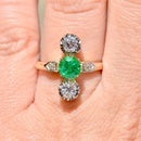 Antique Belle Epoque Emerald and OMC Diamonds 18ct Yellow Gold & Platinum Ring