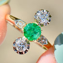 Antique Belle Epoque Emerald and OMC Diamonds 18ct Yellow Gold & Platinum Ring