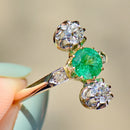 Antique Belle Epoque Emerald and OMC Diamonds 18ct Yellow Gold & Platinum Ring