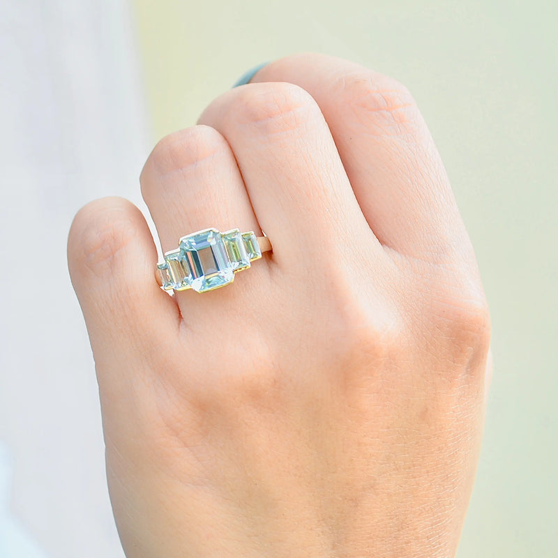 Sky Blue Topaz 9ct Yellow Gold Five-Stone Dress Ring (4.21cts)