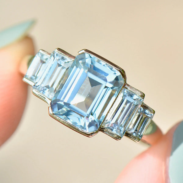 Sky Blue Topaz 9ct Yellow Gold Five-Stone Dress Ring (4.21cts)
