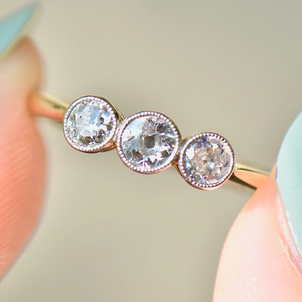 Edwardian Old-Cut Diamonds 18ct Yellow Gold & Platinum Trilogy Engagement Ring (0.42ct)