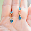 Edwardian Style London Blue Topaz and Seed Pearl 9ct Yellow Gold Drop Earrings