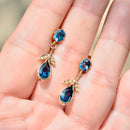 Edwardian Style London Blue Topaz and Seed Pearl 9ct Yellow Gold Drop Earrings