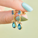 Edwardian Style London Blue Topaz and Seed Pearl 9ct Yellow Gold Drop Earrings