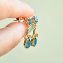 Edwardian Style London Blue Topaz and Seed Pearl 9ct Yellow Gold Drop Earrings