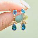 Edwardian Style London Blue Topaz and Seed Pearl 9ct Yellow Gold Drop Earrings