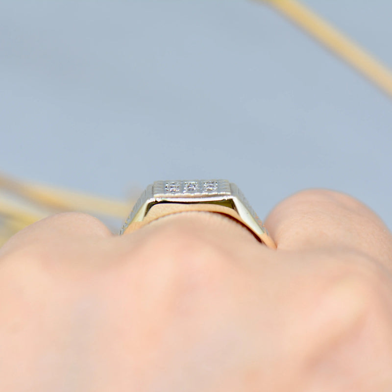 Vintage 1980s Diamond Set Men’s 9ct Yellow Gold Signet Ring
