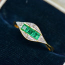Art Deco 18ct Yellow Gold & Platinum Emerald & Diamond Ring