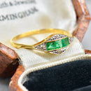 Art Deco 18ct Yellow Gold & Platinum Emerald & Diamond Ring