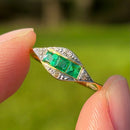 Art Deco 18ct Yellow Gold & Platinum Emerald & Diamond Ring