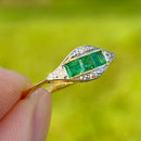 Art Deco 18ct Yellow Gold & Platinum Emerald & Diamond Ring