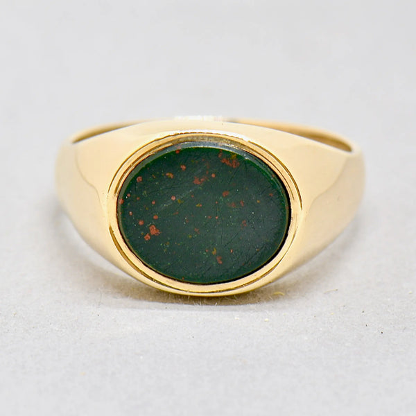 Vintage 1960s East-West Set Bloodstone 9ct Yellow Gold Signet Ring