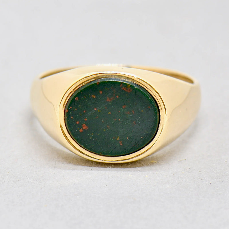 Vintage 1960s East-West Set Bloodstone 9ct Yellow Gold Signet Ring