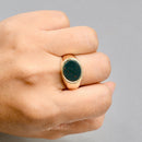 Vintage 1960s East-West Set Bloodstone 9ct Yellow Gold Signet Ring