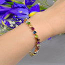 Rainbow Multi-Gems Trillion Cut 9ct Yellow Gold Bracelet