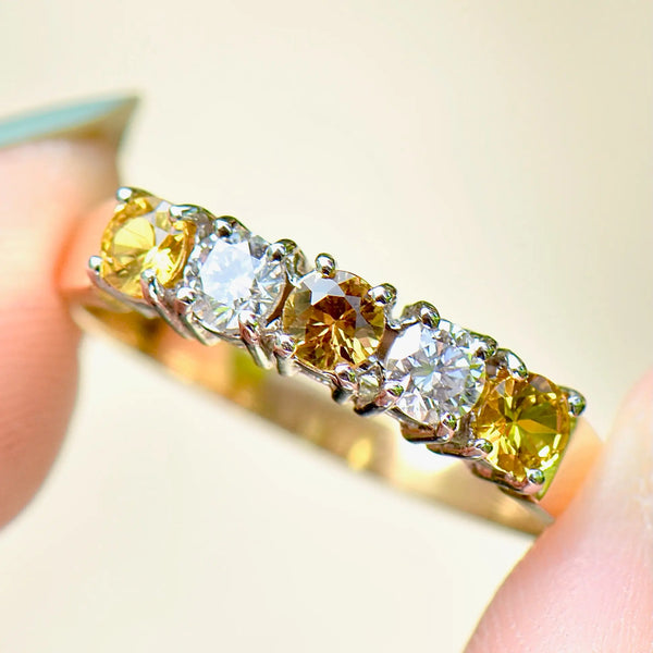 Yellow Sapphire and Diamonds 18ct Yellow Gold Five-Stone Ring (0.90ct)