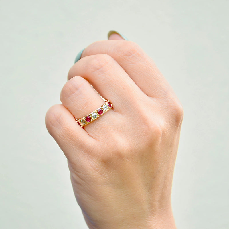 Ruby and Diamond Seven-Stone 18ct Yellow Gold Band  (0.81ct)