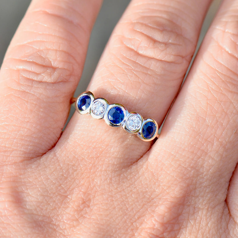 Sapphire and Diamond Five-stone 18ct Yellow Gold Bezel-Set Ring