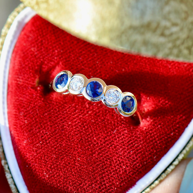 Sapphire and Diamond Five-stone 18ct Yellow Gold Bezel-Set Ring