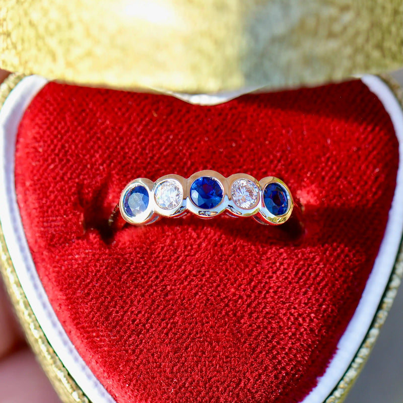 Sapphire and Diamond Five-stone 18ct Yellow Gold Bezel-Set Ring