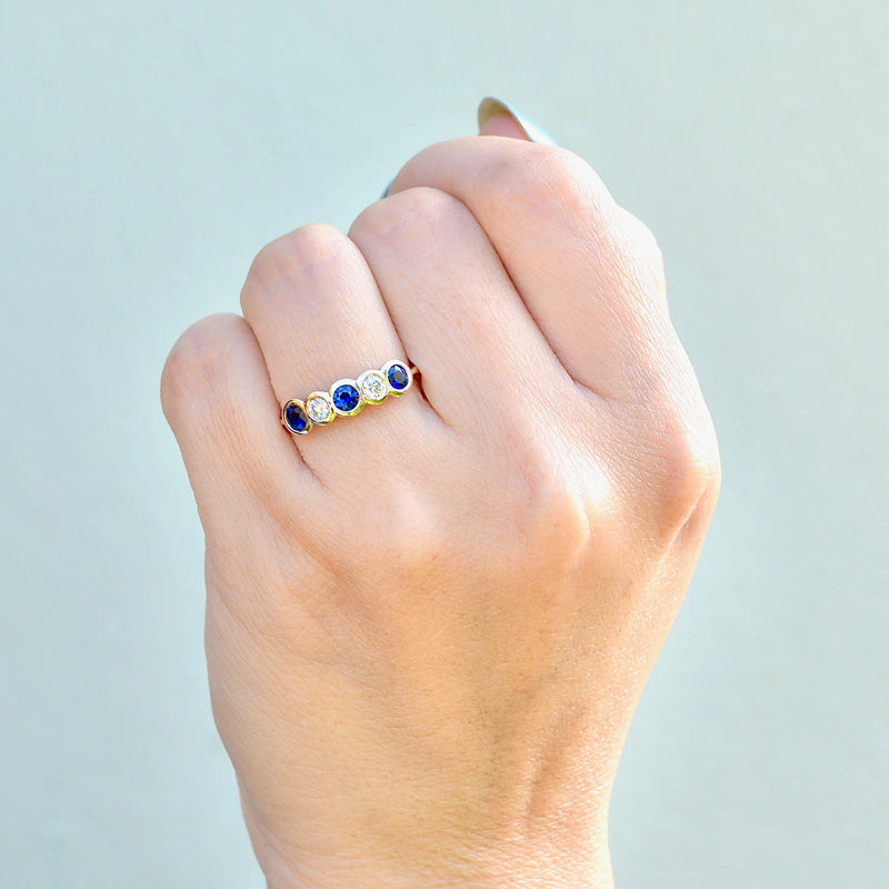 Sapphire and Diamond Five-stone 18ct Yellow Gold Bezel-Set Ring