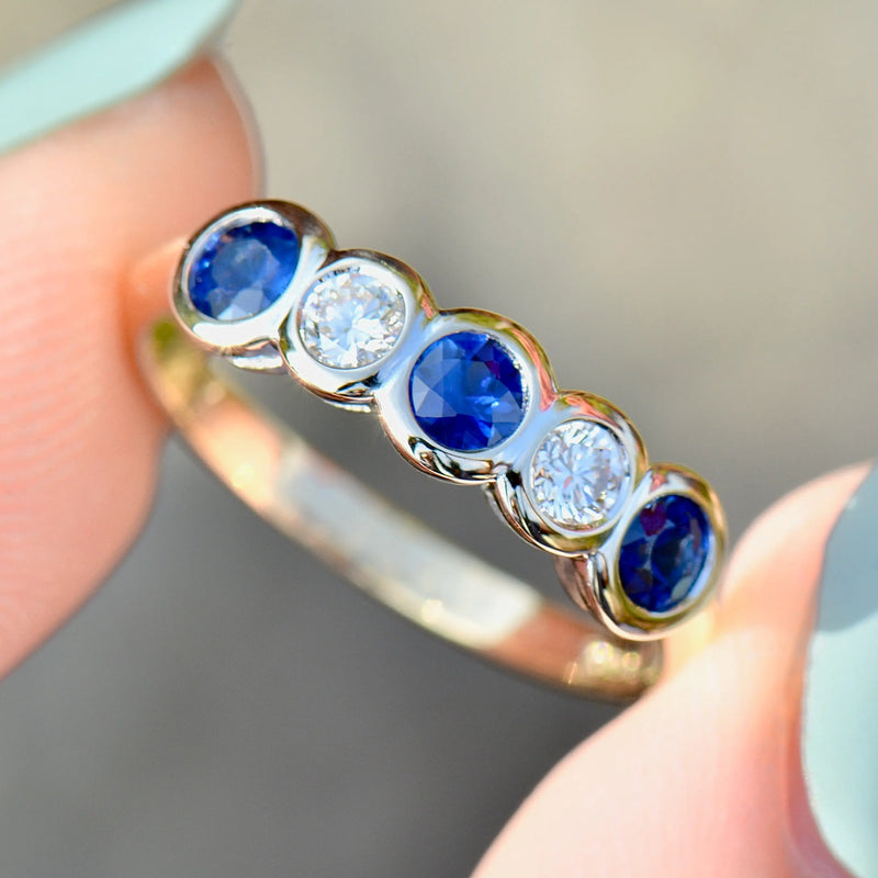 Sapphire and Diamond Five-stone 18ct Yellow Gold Bezel-Set Ring