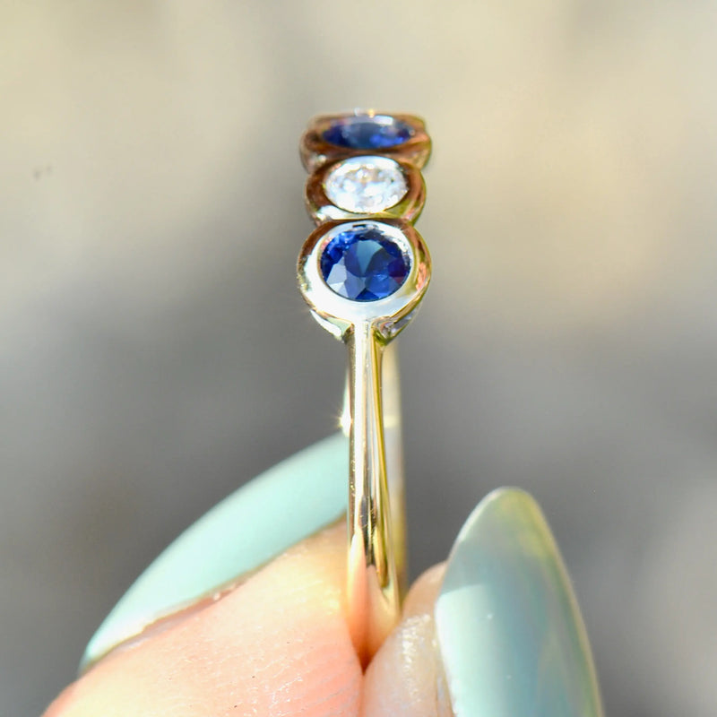 Sapphire and Diamond Five-stone 18ct Yellow Gold Bezel-Set Ring