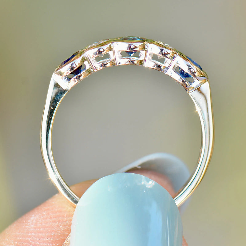 Sapphire and Diamond Five-stone 18ct Yellow Gold Bezel-Set Ring