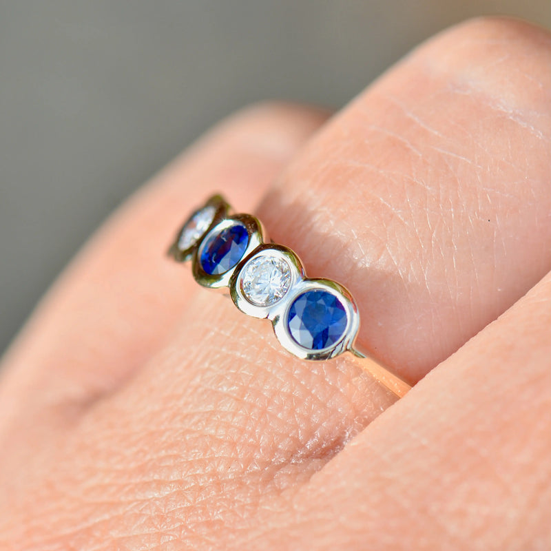 Sapphire and Diamond Five-stone 18ct Yellow Gold Bezel-Set Ring