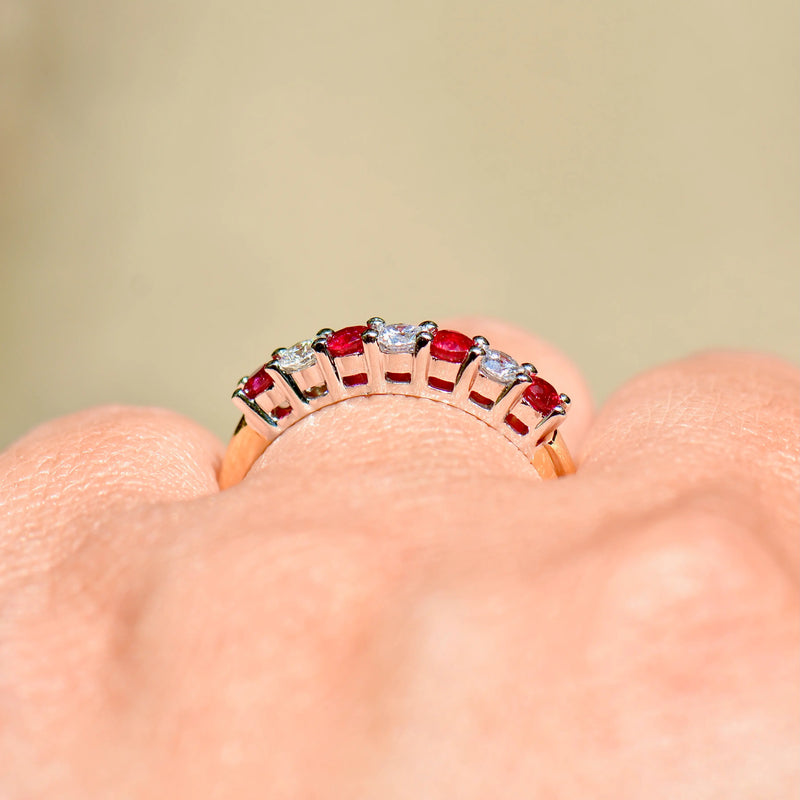 Ruby and Diamond Seven-Stone 18ct Yellow Gold Half Eternity Stackable Band (0.55ct)