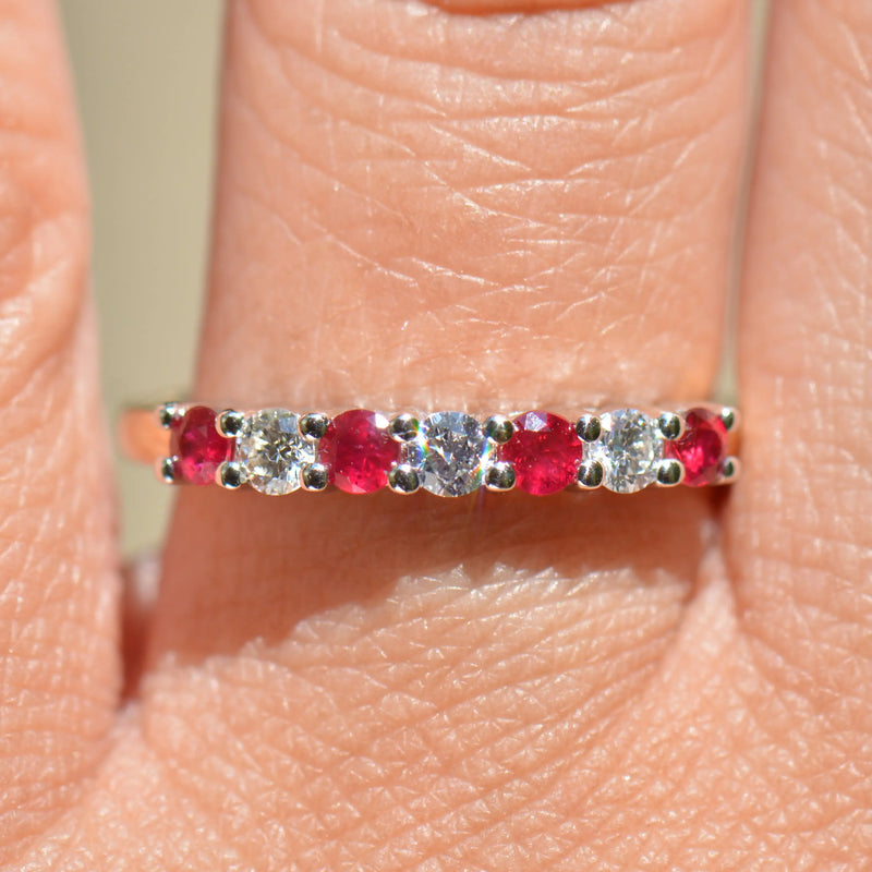 Ruby and Diamond Seven-Stone 18ct Yellow Gold Half Eternity Stackable Band (0.55ct)