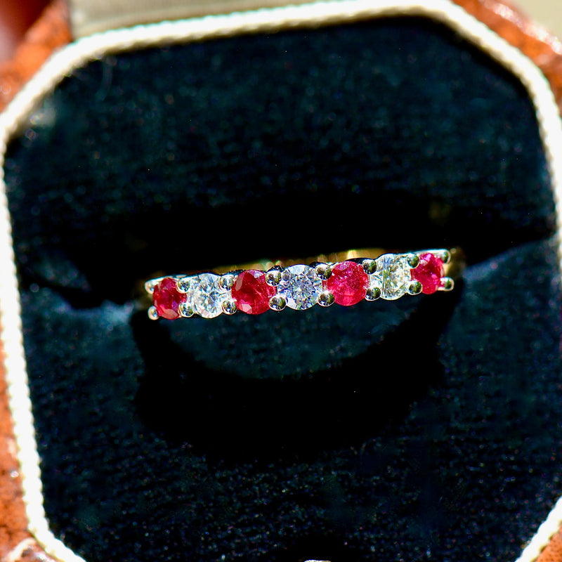 Ruby and Diamond Seven-Stone 18ct Yellow Gold Half Eternity Stackable Band (0.55ct)