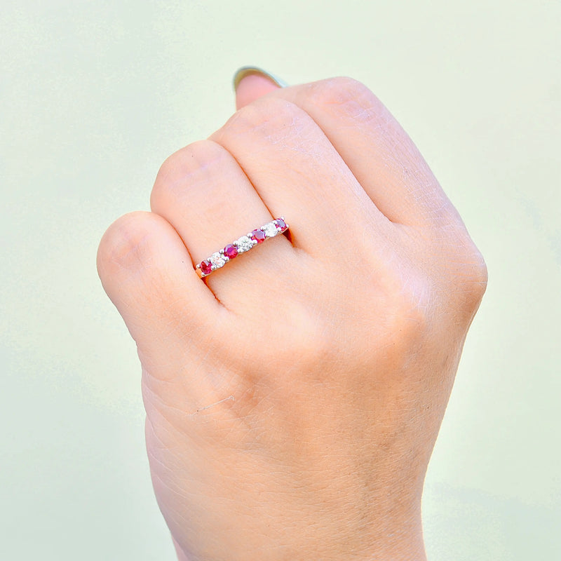 Ruby and Diamond Seven-Stone 18ct Yellow Gold Half Eternity Stackable Band (0.55ct)