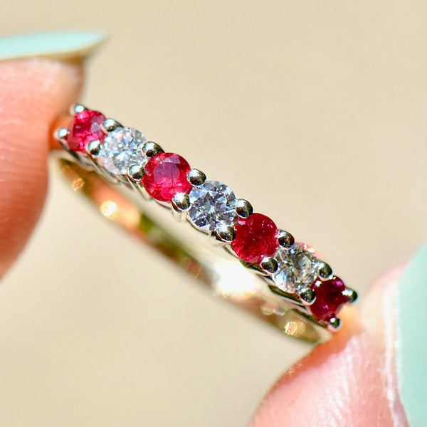 Ruby and Diamond Seven-Stone 18ct Yellow Gold Half Eternity Stackable Band (0.55ct)