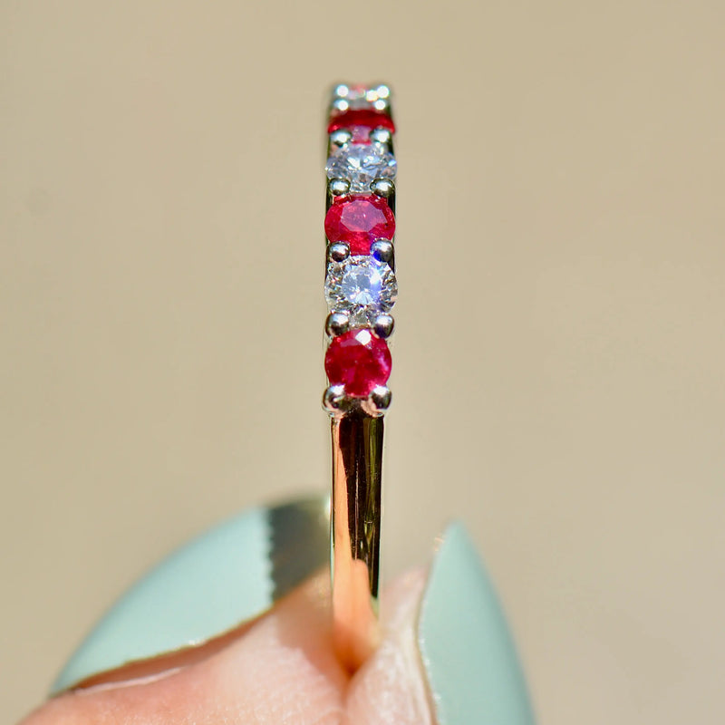 Ruby and Diamond Seven-Stone 18ct Yellow Gold Half Eternity Stackable Band (0.55ct)