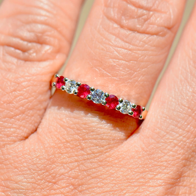 Ruby and Diamond Seven-Stone 18ct Yellow Gold Half Eternity Stackable Band (0.55ct)